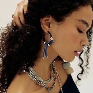 Free People Navy Blue Cord Hoop Earrings